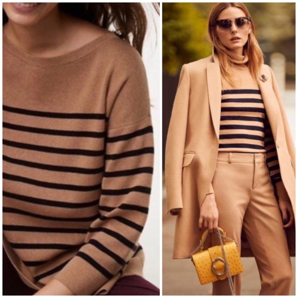 LOFT Sweaters - LOFT tan & black stripe open back sweater top